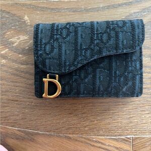 christian dior wallet - navy blue and black - burgundy inside.